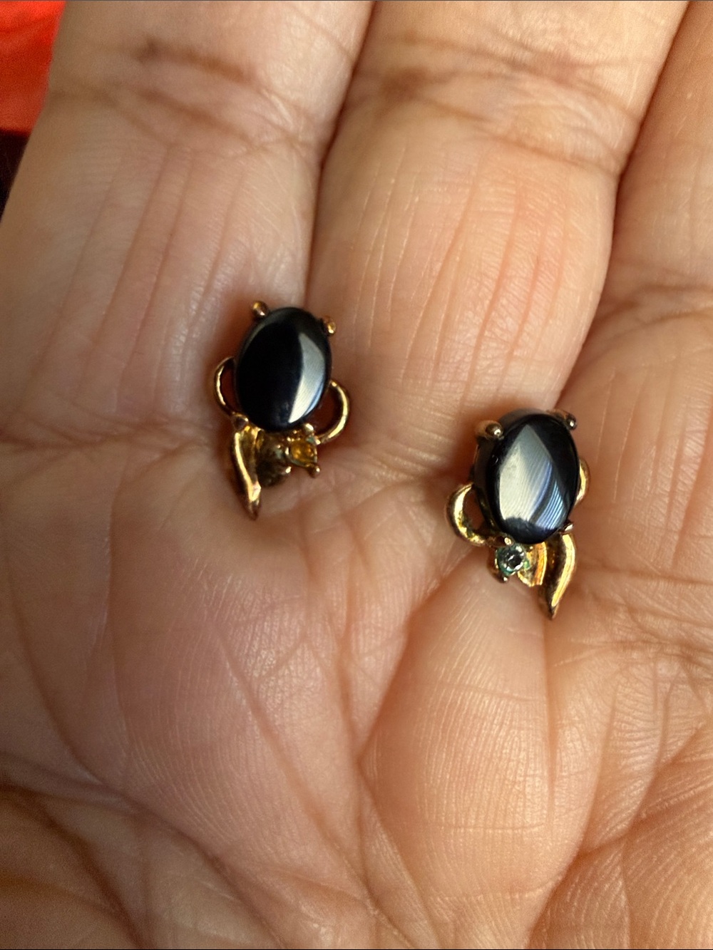 Gold-Tone Black Cabochon Floral Stud Earrings